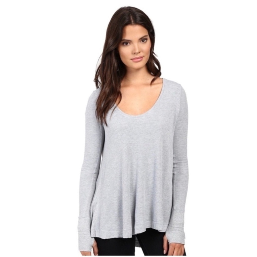 We The Free | Light Blue Hi-Lo Long Sleeve Waffle Thermal Top | Sz S
